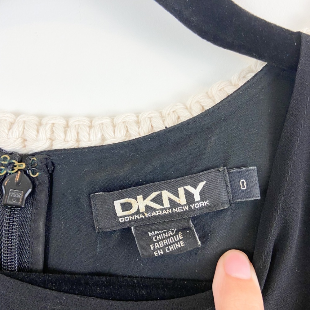 DKNY Black Frayed Tiered Zip back mini dress Sz 0 - Picture 6 of 8